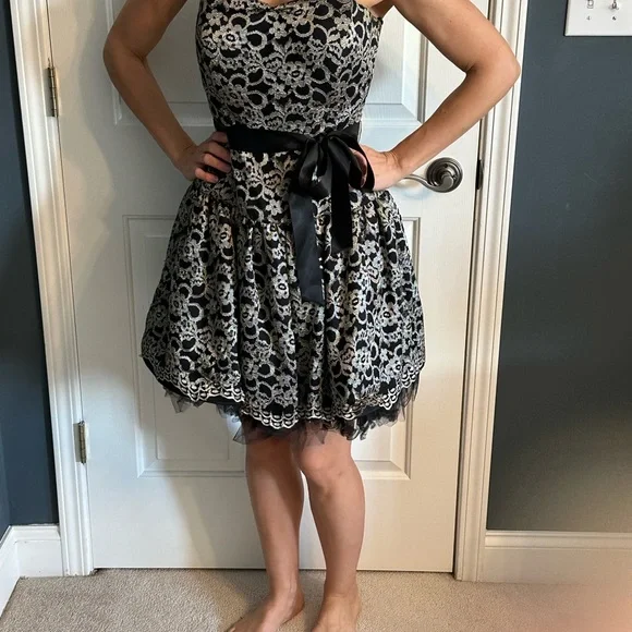 Frank Lyman Design Dresses | Black Lace, Frank Lyman Strapless Dress | Color: Black/Gold | Size: 8 | Tnydncer's Closet